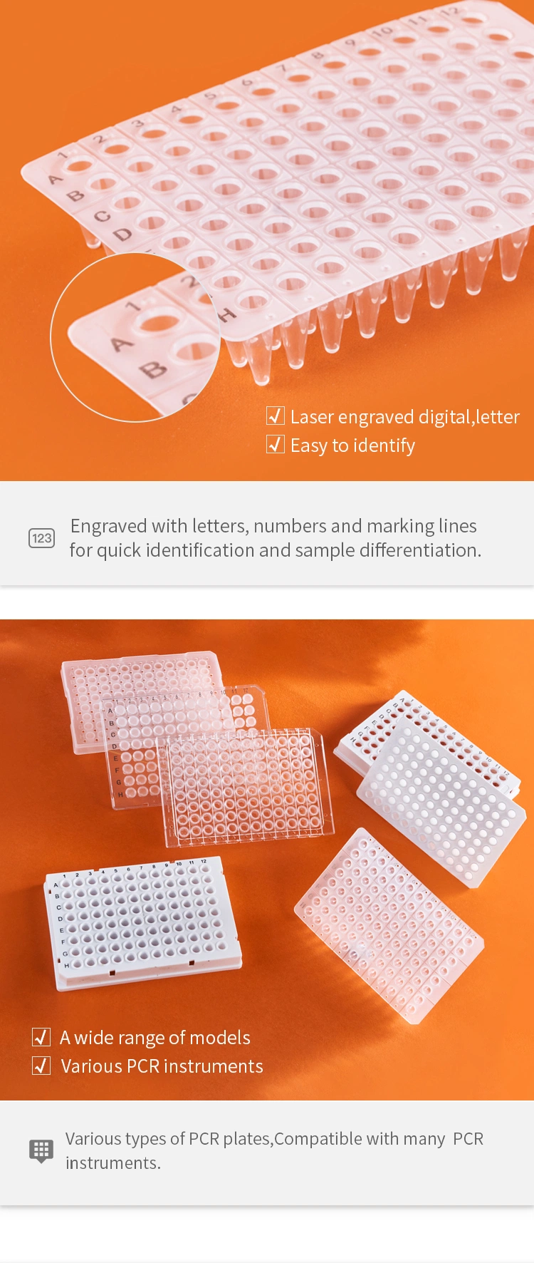 Laboratory Consumables 0.1ml 0.2ml 96 Well Full-Skirted/Half-Skirted/Non-Skirted PCR Plate