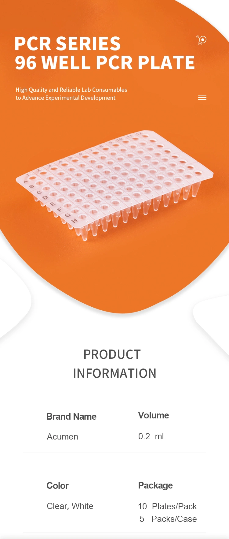 Laboratory Consumables 0.1ml 0.2ml 96 Well Full-Skirted/Half-Skirted/Non-Skirted PCR Plate